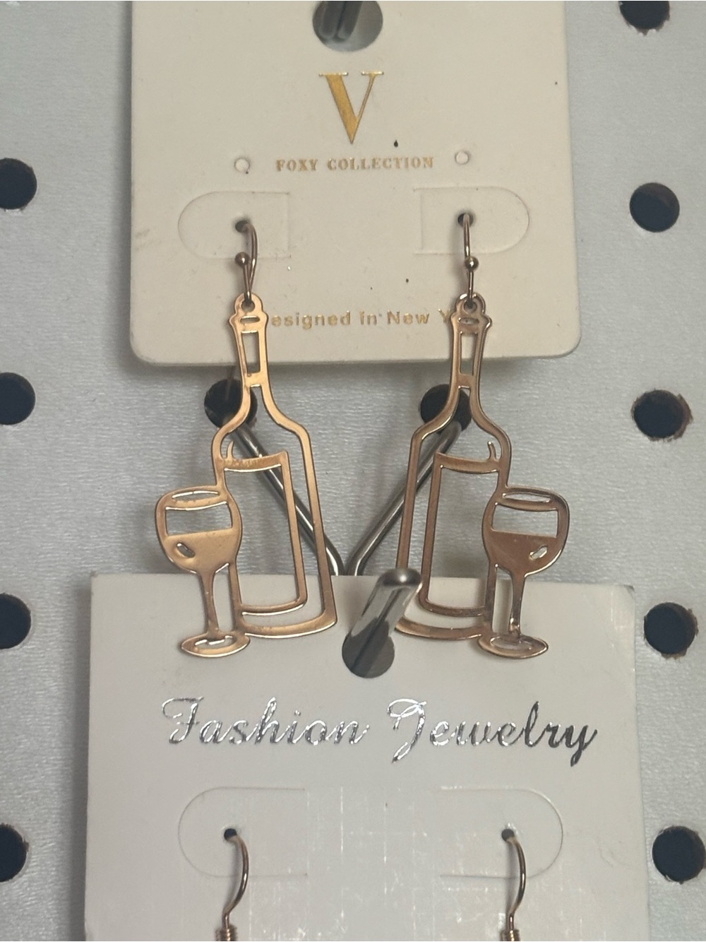 Rose Gold Wine Bottle & Glass Drop Earrings